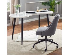 Kinsley Marble Top Office Set in White and Grey