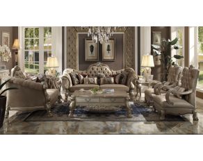 Dresden Living Room Set in Bone Velvet and Gold Patina