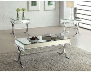 Yuri Coffee Table Set in Mirrored Top and Chrome