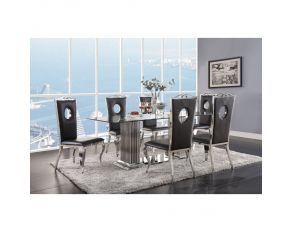 Cyrene Double Pedestal Dining Set in Silver and Black