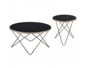 Valora Coffee Table Set in Champagne and Black Glass