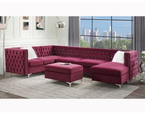 Jaszira Modular Sectional Living Room Set in Burgundy