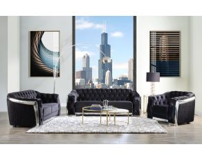 Pyroden Living Room Set in Black Velvet and Chrome Finish