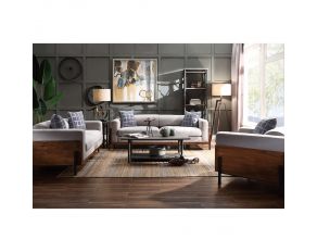 Pelton Living Room Set in Fabric and Walnut