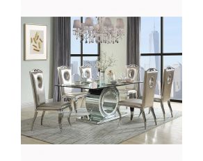 Noralie Rectangular Dining Set with Open Circle Base in Mirrored Finish