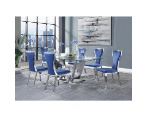 Azriel Rectangular Dining Set in Mirrored Silver Finish