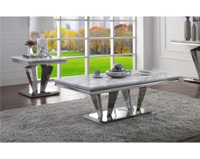 Satinka Occasional Table Set in Light Gray Printed Faux Marble and Mirrored Silver Finish