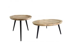 Round Occasional Table Living Room Set in Natural Black