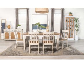 Kirby Expandable Dining Set in Natural and Rustic Off White