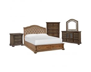 Durango Upholstered Sleigh Storage Bedroom Set in Willadeene Brown