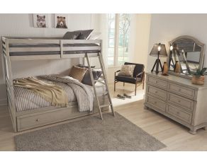 Lettner Bunk Bed Bedroom Collection with 1 Large Storage Drawer in Light Gray