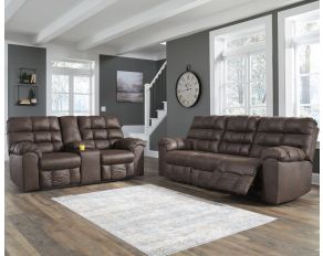 Derwin Reclining Living Room Set in Nut