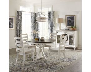 Allyson Park Pedestal Table Dining Set in Wirebrushed White Finish with Charcoal Tops