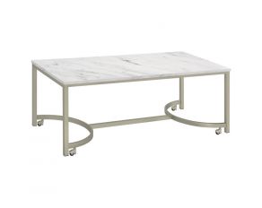 Leona Coffee Table with Casters in White and Satin Nickel