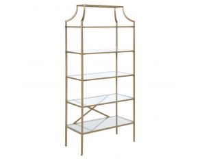 5-Tier Tempered Glass Shelves Bookcase in Matte Gold