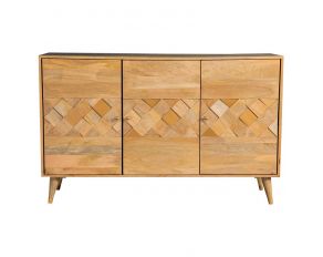 Checkered Pattern 3-Door Accent Cabinet in Natural