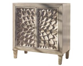 Accent Cabinet With Floral Carved Door in White