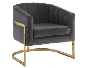 Tufted Barrel Accent Chair in Dark Grey And Gold