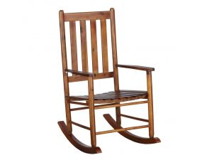 Slat Back Wooden Rocking Chair in Golden Brown