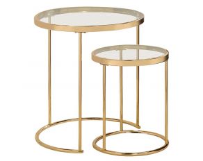 2-Piece Round Glass Top Nesting Tables in Gold