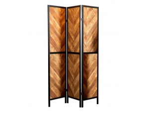 Marlene Herringbone Pattern 3-Panel Screen Rustic Tobacco and Black