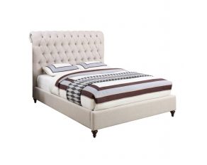 Devon Button Tufted Upholstered Queen Bed in Beige