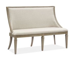 Lancaster Bench With Upholstered Seat And Back In Dovetail Grey