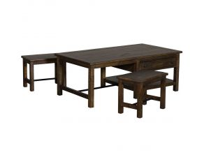 Smithton Rectangular Cocktail Table With 2 Stools In Dark Chocolate