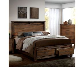 Furniture of America Elkton California King Bed with Headboard Top Shelf in Oak Finish