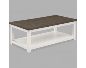 Dakota Coffee Table with Casters in White and Brown Top