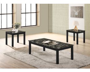 Thurner 3-Piece Occasional Table Set with Faux Marble Top in Black