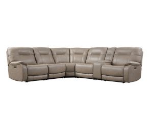 Axel 6 Modular Piece Power Reclining Sectional with Power Headrests and Entertainment Console in Parchment