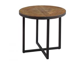 Denton Round End Table in Steel Gray Rustic Brown