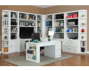 Catalina 12 Piece Corner Library Wall with Writing Desk in Cottage White