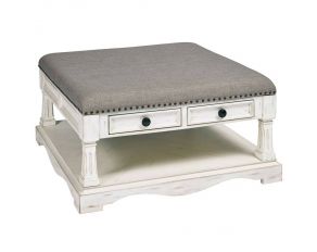 Belhamy Park Square Upholstered Cocktail Table in Chalk with Gray Fabric Top