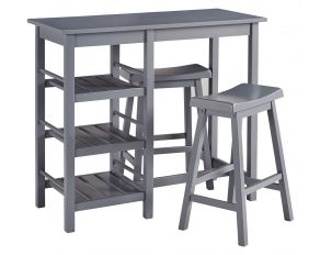 Breakfast Club Counter Table with 2 Stools in Distressed Gray