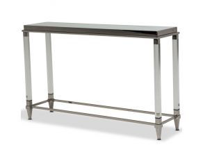 State St Console Table with Glossy White Glass Top in Stainless Steel