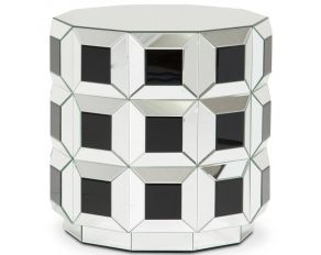 Montreal Round Prism Mirrored End Table in Silver