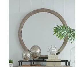 Foundry Round Mirror with Metal Base in Weathered Stone