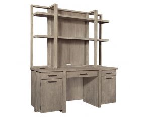 Platinum 66 Inch Credenza Desk and Hutch in Gray Linen