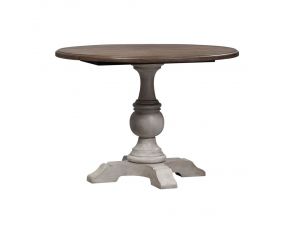 Cottage Lane Drop Leaf Single Pedestal Table in White with Gray Tops