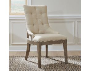 Americana Farmhouse Upholstered Shelter Side Chair in Dusty Taupe and Black