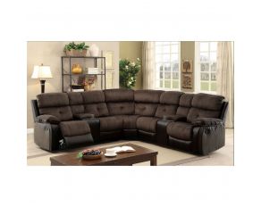 Furniture of America Hadley II Sectional with 2 Consoles in Brown/Espresso