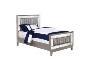 Leighton Twin Panel Bed With Mirrored Accents in Mercury Metallic