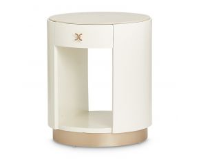 La Rachelle Round End Table with Marble Top in Medium Champagne