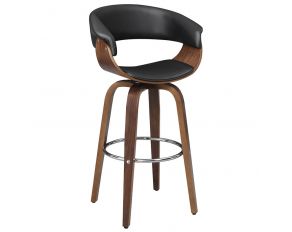 Upholstered Swivel Bar Stool in Walnut And Black