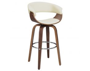 Upholstered Swivel Bar Stool in Walnut And Ecru