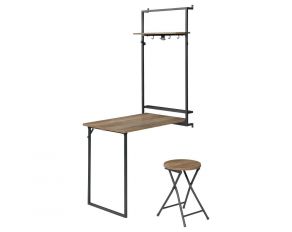 Riley Wall Desk with Stool Set in Sandy Black and Rustic Oak