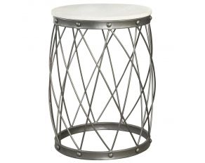 Tereza Round Accent Table with Marble Top in White and Black