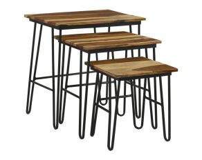 Nayeli 3-Piece Nesting Table with Hairpin Legs in Natural and Black